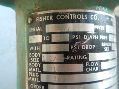 Fisher 1/2" 150 Class, 316 Stainless Control Valve