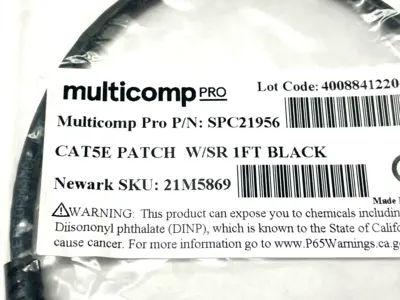 SPC21956 | Multicomp  CAT5e Patch Cable 1ft Length LOT OF 3 - New
