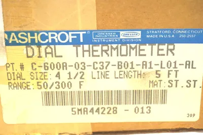 NEW ASHCROFT C-600A-03-C37-B01-A1-L01-AL DIAL THERMOMETER C600A03C37B01A1L01AL