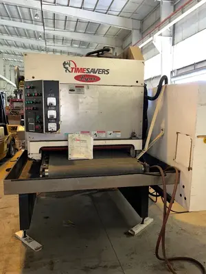 37" TIMESAVERS "LYNX 37MWT-DBB-60" THREE-HEAD WET-DRY WIDE ABRASIVE-BELT FLAT PART DEBURRING FINISHING SANDER - DRUM HEAD FOLLOWED BY (2) BRUSH HEADS - 20 HP MOTOR
