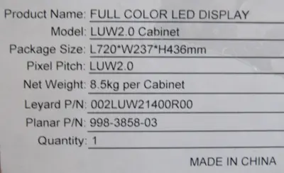 NEW PLANAR 998-3858-03 FULL COLOR LED DISPLAY LUW2.0 002LUW21400R00 998385803