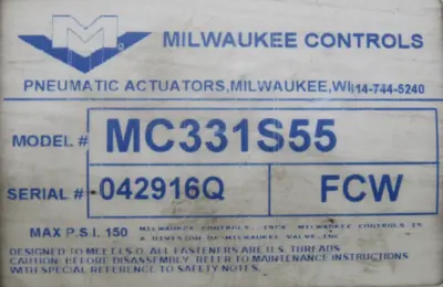NEW MILWAUKEE CONTROLS MC331S55 PNEUMATIC ACTUATOR VALVE 8" ML122BDU