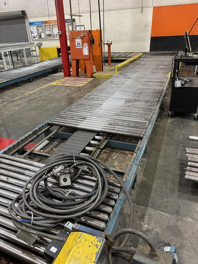 60” wide x 20’ Used main line conveyor with 12’ pusher
