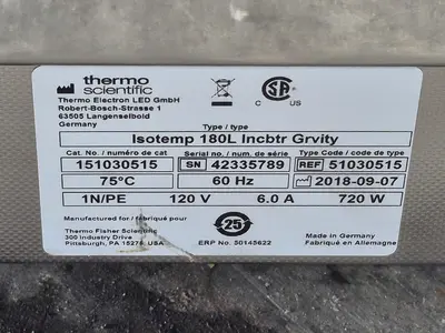 USED 2018 THERMO FISHER SCIENTIFIC ISOTEMP 180L INCBTR GRVITY