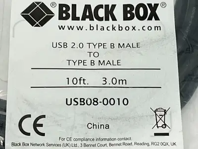 USB08-0010 | Black Box  USB 2.0 Cable Type B Male to Type B Male Black 10ft - New