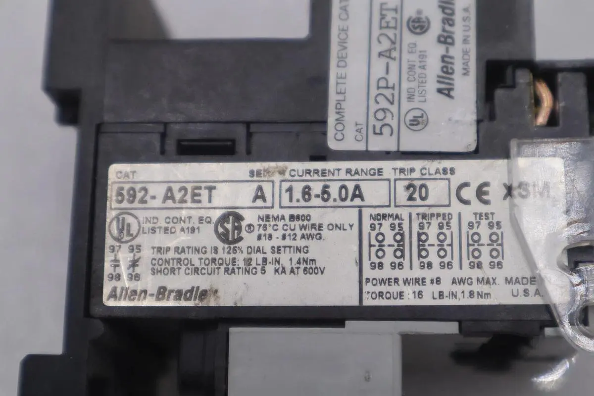 NEW OPEN BOX Allen Bradley 592-A2ET Overload Relay STOCK K-3244