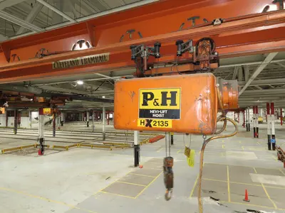 Cleveland Tramrail P&H 1 Ton Single Girder Underhung Bridge Crane 45' 10" Span