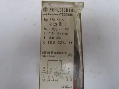 Schleicher Mikrolais SZB 52-S On-Delay Timer Relay 3Sec-60Hrs 110-115V