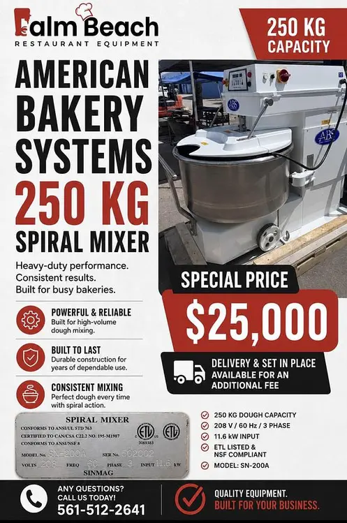 Used 2020 AMERICAN BAKERY SYSTEMS SM-200A Dough Mixers Ohio US | Palm Beach Restaurant Equipment, LLC #1421273