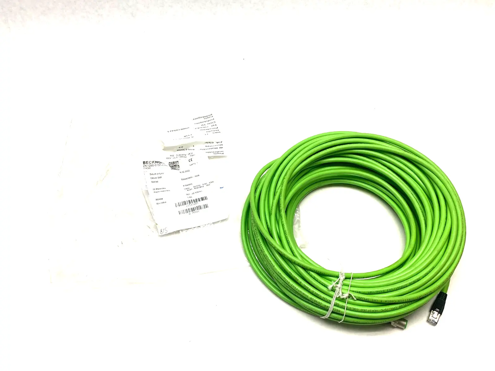 USED BECKHOFF DOUBLE ENDED ETHERCAT POWER CABLE RJ45/M12 30M