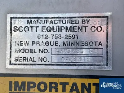 USED Scott Equipment 62 Cu Ft Scott Equipment Ribbon Blender, S/S