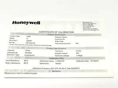 060-2444-03 | Honeywell  Subminiature Load Cell 100lbs Range 5VDC - Used
