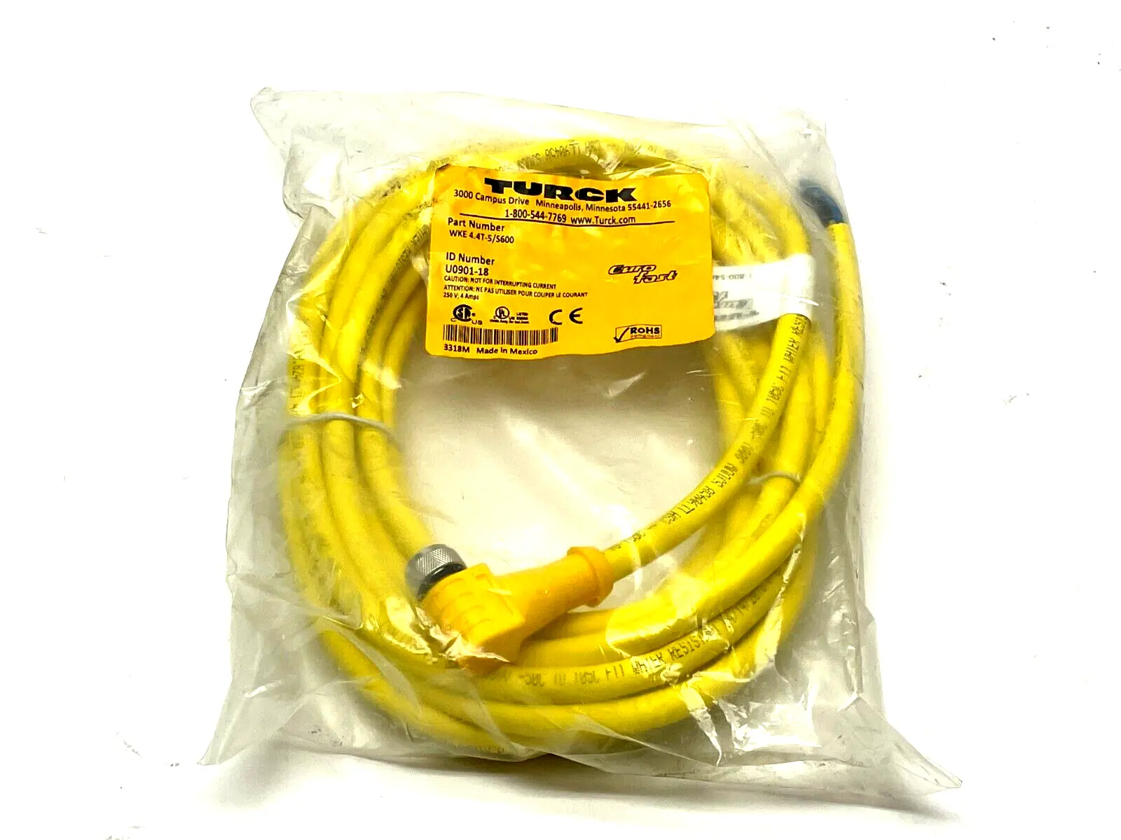 WKE 4.4T-5/S600 | Turck  Single Ended Cordset Right Angle 5m Length U0901-18 - New