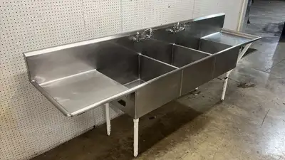 Used Falcon Restaurant Supply, Inc. Used 120" Stainless 3 Compartment Sink with Twist Drains and Faucets - RL Sinks Illinois US | Falcon Restaurant Supply #1373523