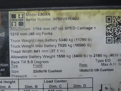 Hyster 8536820 Forklift Control Module Rev 20 Off E80XN