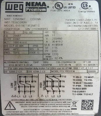 SPC9341  Mixer and Blender 15 hp disperser, no lift, stationary style