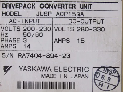 USED YASKAWA ELECTRIC JUSP-ACP15GA DRIVEPACK CONVERTER JUSPACP15GA