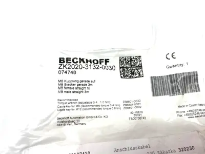 NEW BECKHOFF DOUBLE ENDED POWER CORDSET M8 4-PIN 3M LENGTH