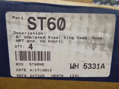 Qty. 4 Dixon ST60 6" Unplated Steel Barbed to NPT Straight Hose Fittings