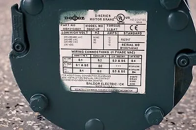 NEW BALDOR 6P56H7100 MOTOR 60 HZ 3 PH. 1740 R.P.M. 1 H.P. W/ BRAKE 46BK0104B01