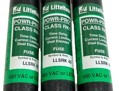 NEW LOT OF 3 LITTELFUSE LLSRK-40 CLASS RK1 FUSES LLSRK40