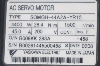YASKAWA ELECTRIC SGMGH-44A2A-YR15 AC SERVO MOTOR SGMGH44A2AYR15