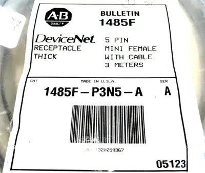 A / B 1485F-P3N5-A 5 PIN MINI FEMALE W/CABLE 3 METERS 1485FP3N5A NEW,SURPLUS