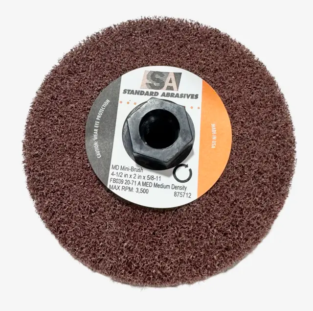 Standard Abrasives 4-1/2" x 2" x 5/8-11 Mini Brush Medium Density Aluminum Oxide