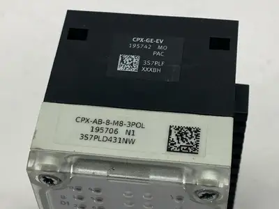 CPX-AB-8-M8-3POL, 195706, CPX-GE-EV | Festo CPX-AB-8-M8-3POL Manifold Block 195706 w/ CPX-GE-EV Interlinking Block - Used
