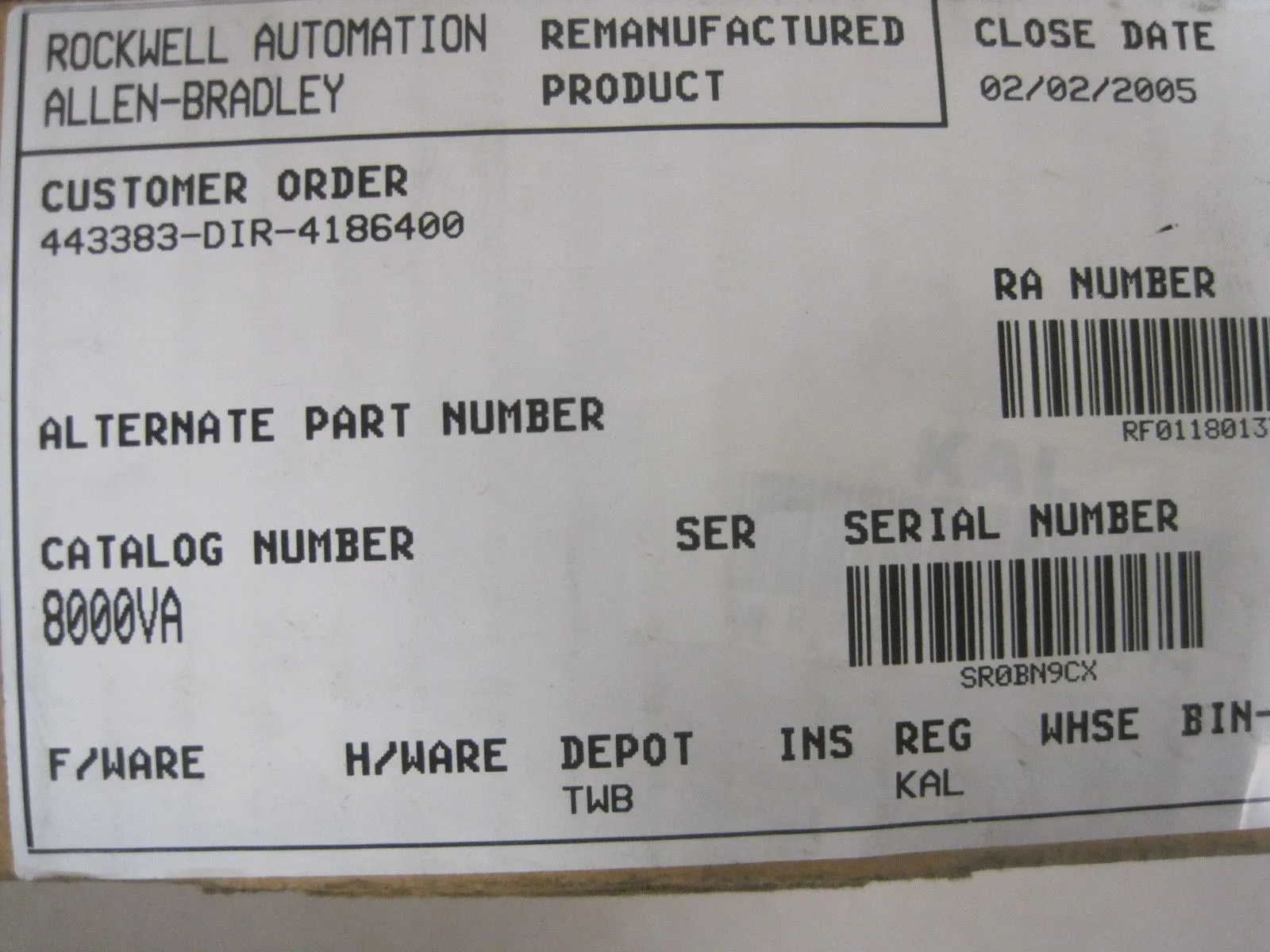 ALLEN BRADLEY 8000VA BOARD 8000-VA
