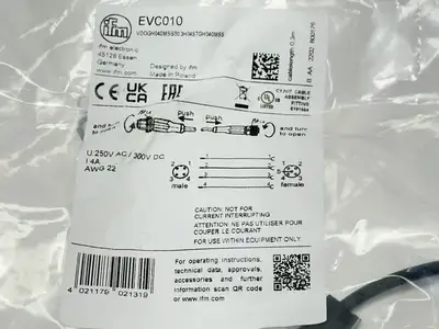 EVC010, VDOGH040MSS00,3H04STGH040MSS | ifm EVC010 Connection Cable M/F M12 0.3m VDOGH040MSS00,3H04STGH040MSS - New