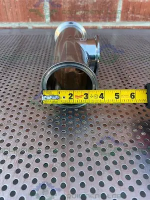 USED 3 WAY STAINLESS STEEL TEE W/ 3" SANITARY FITTINGS & 3" CENTER