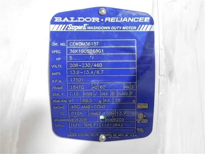 5 HP Baldor Reliance CEWDM3615T Super E Washdown Duty Motor 1750 RPM New