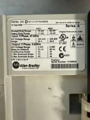 Allen Bradley 20D-D-027-A-0-EYNANBNE /A 3Ph PowerFlex 700S (11.6.5)