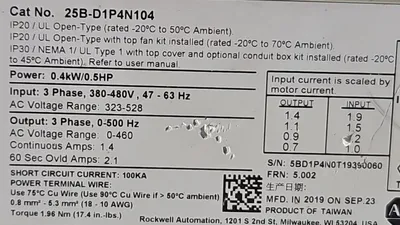Allen-Bradley 25B-D1P4N104 Ser A Power Flex Drive. Loc1B-20