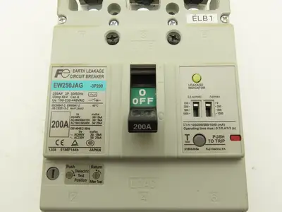 Fuji EW250JAG-3P200 Earth Leakage Circuit Breaker 3-Pole 200A 100-440VAC