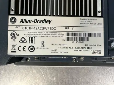 Allen Bradley 6181P-12A2SW71DC Ser F Touchscreen Display 1200P (4.4.1)