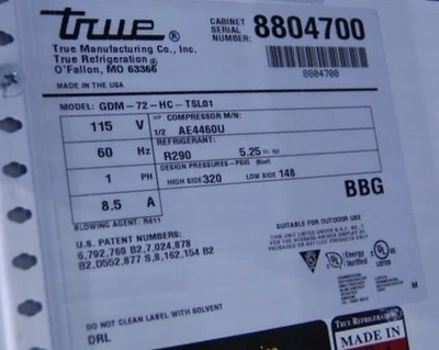 142-1070 True GDM-72-HC 3 Glass Door Self Contained Reach In Cooler with LED