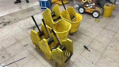 Lot of 3 Commercial Mop Buckets with Wringer Attachments