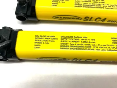USED BANNER ENGINEERING LIGHT CURTAIN SET, EMITTER, RECIEVER, 2M RANGE