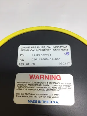 Perma-Cal Ind. 30PSI 111F1D02Y21 Process Gauge