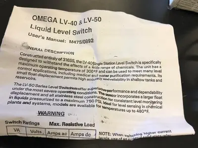 OMEGA LV-40 LIQUID LEVEL SWITCH