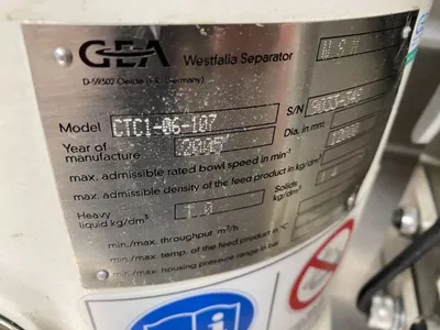 Westfalia CTC 1-06-107 lab clarifier centrifuge, 316SS.