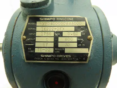 Shimpo NXB0400000AAA000 Worm Gearbox 2.2:1 Inline Reducer 1/2Hp 800rpm 56C
