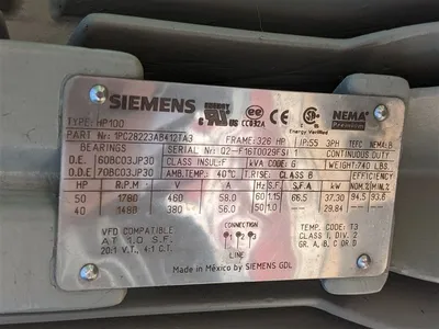 Rebuilt 100 HP 1780 RPM Siemens Vertical Motor 326HP Frame 460 Volts EOK