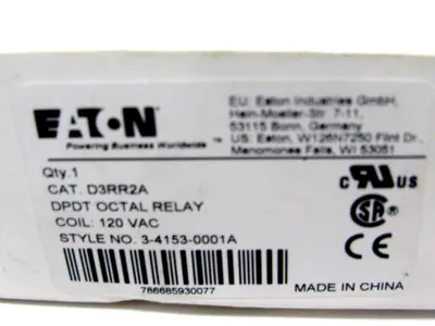 NEW LOT OF 2 EATON D3RR2A OCTAL RELAY 120VAC