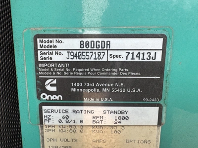 Used CUMMINS ONAN 80DGDA Diesel Generators Michigan US | Miedema Asset Management Group #1341857