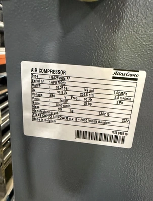 Used 2022 ATLAS COPCO GA26VSDs FF Rotary Screw & Sliding Vane Air Compressors Massachusetts US | ARC Equipment Corp #1377704
