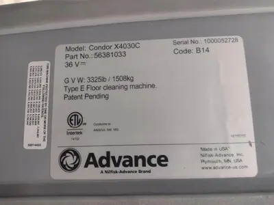 ADVANCE MODEL #CONDOR X4030C ECOFLEX FLOOR SCRUBBER: STOCK #21127