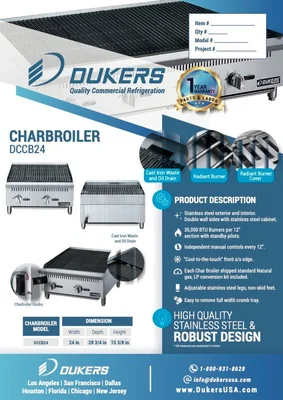 New | in-Stock Dukers New Dukers DCCB24 24 in. W Countertop Charbroiler Chargrill Grill 70,000 BTU Broilers Illinois US | Falcon Restaurant Supply #1376276
